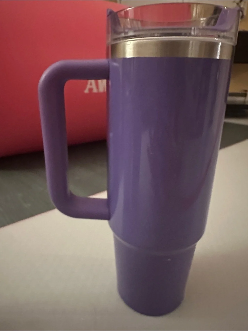 Stanley Purple Travel Tumbler with Handle and Clear Lid